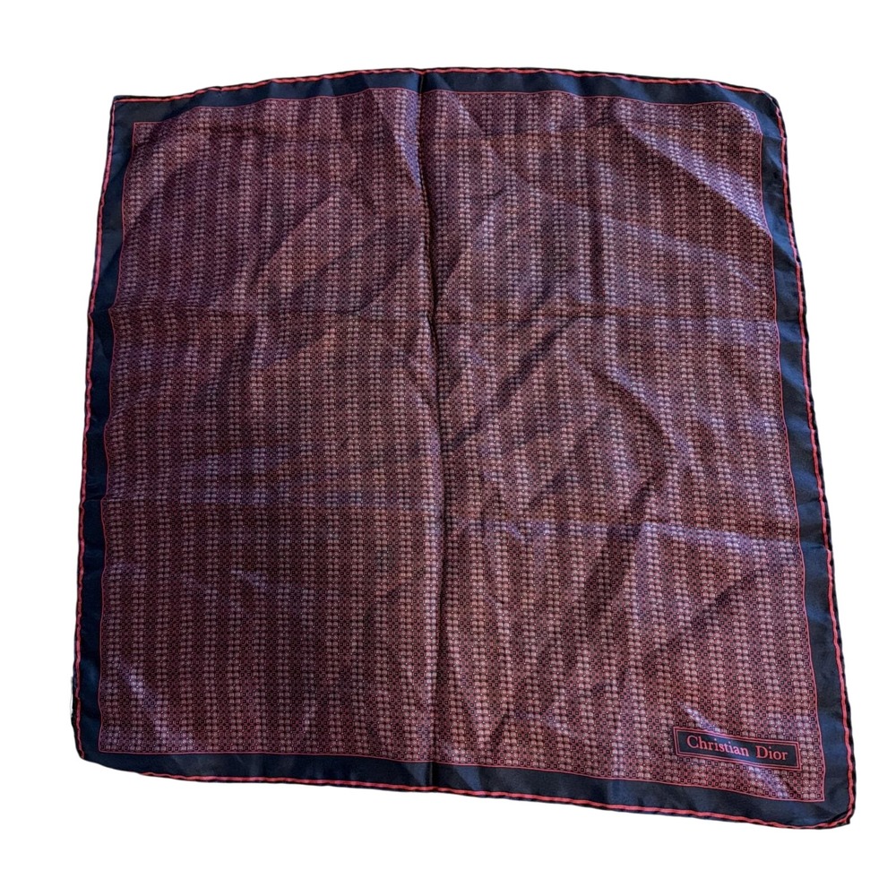Christian Dior Vintage Silk Scarf Burgundy Red Black Geometric Foulard Italy